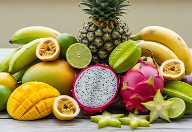 Variedad de fruta y carambola.