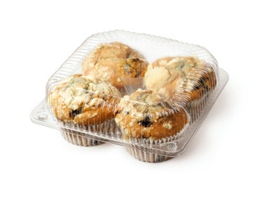 Magdalenas orgánicas en envase de plástico.