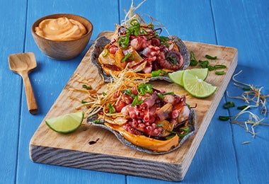 Tacos de pulpo, receta con mariscos