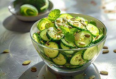 Semillas de ayote en ensalada. Semillas de ayote en ensalada fresca.