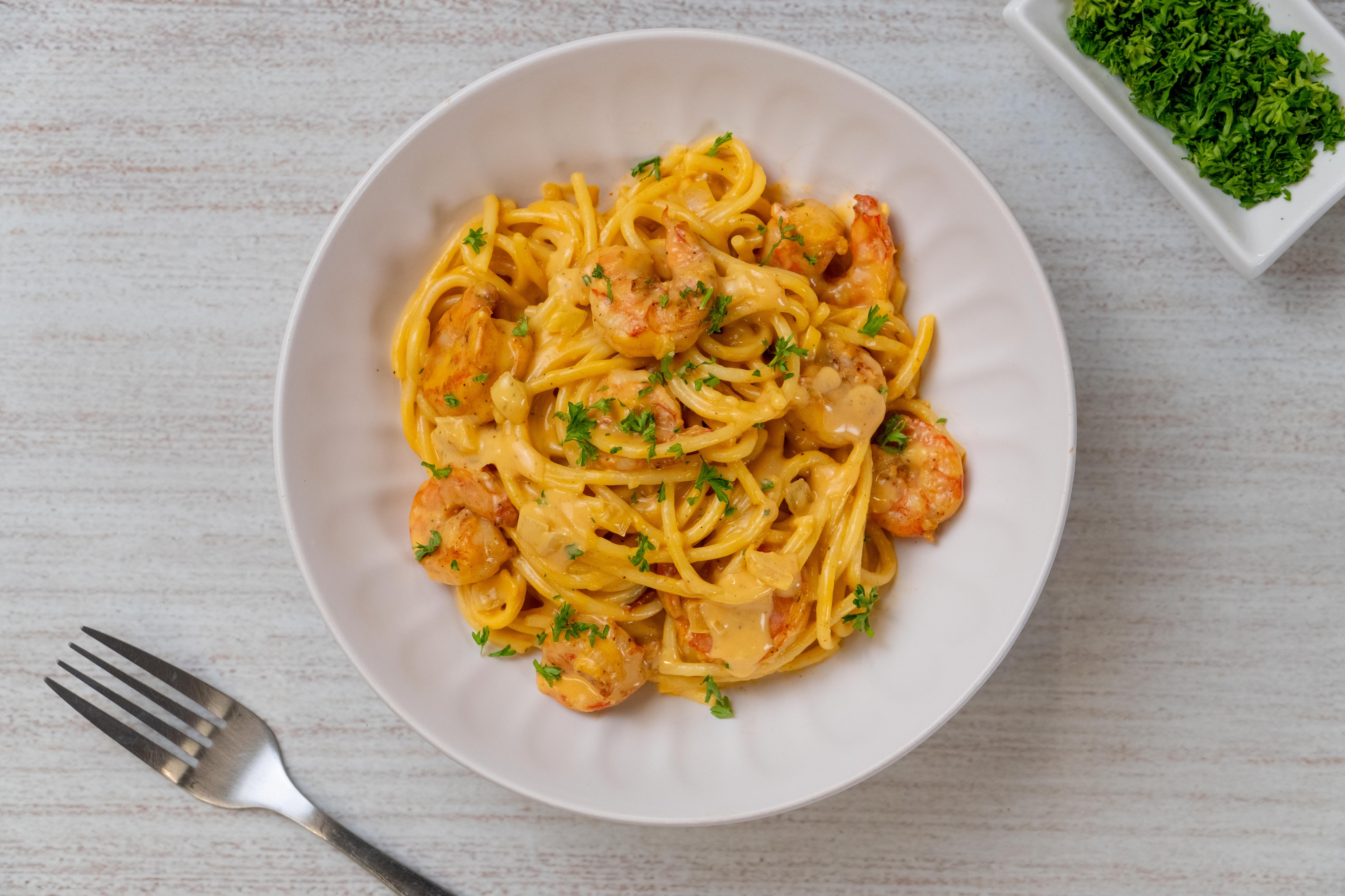 Pasta con camarones Pasta con camarones