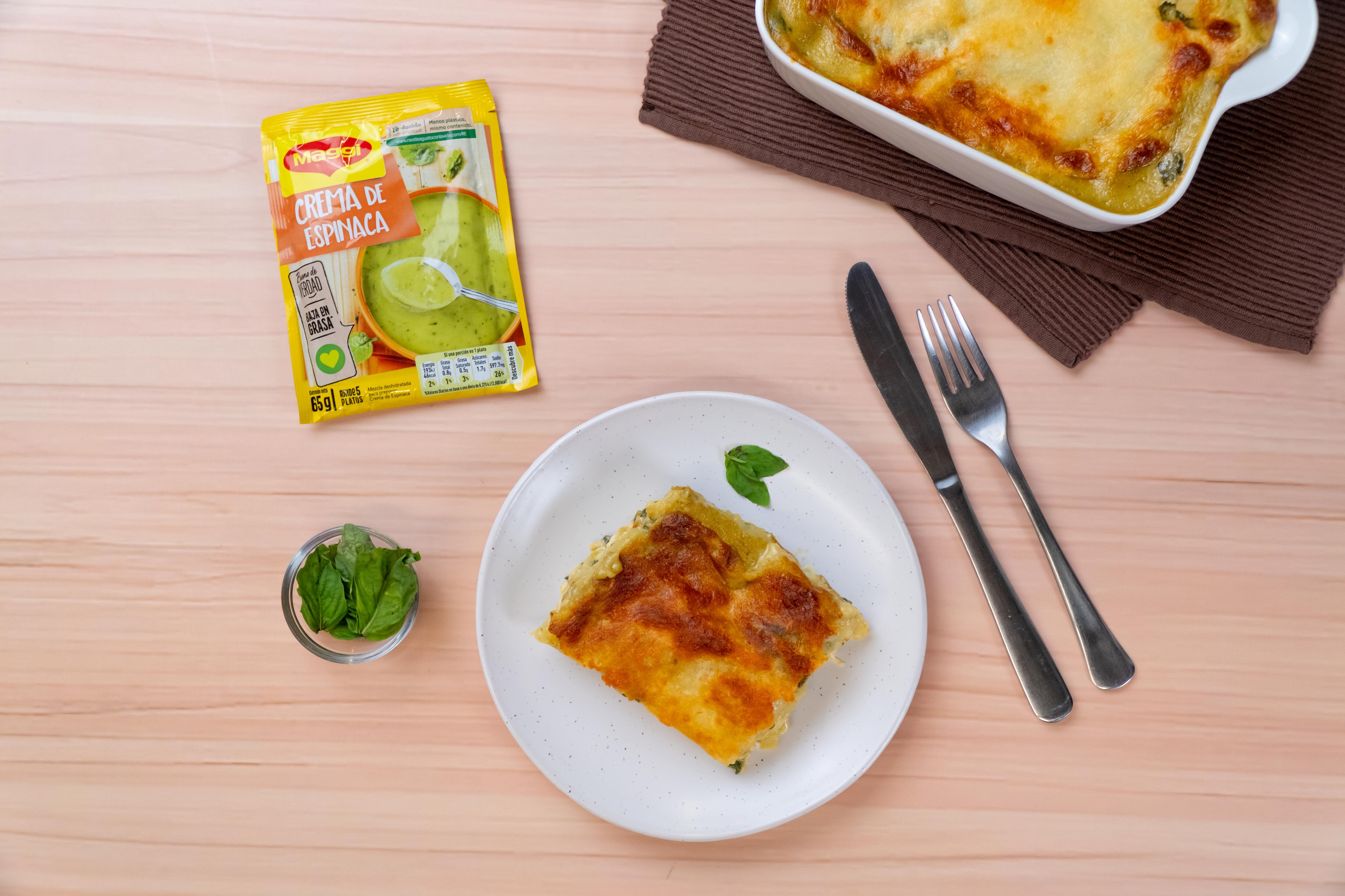 Lasaña de pollo y espinacas