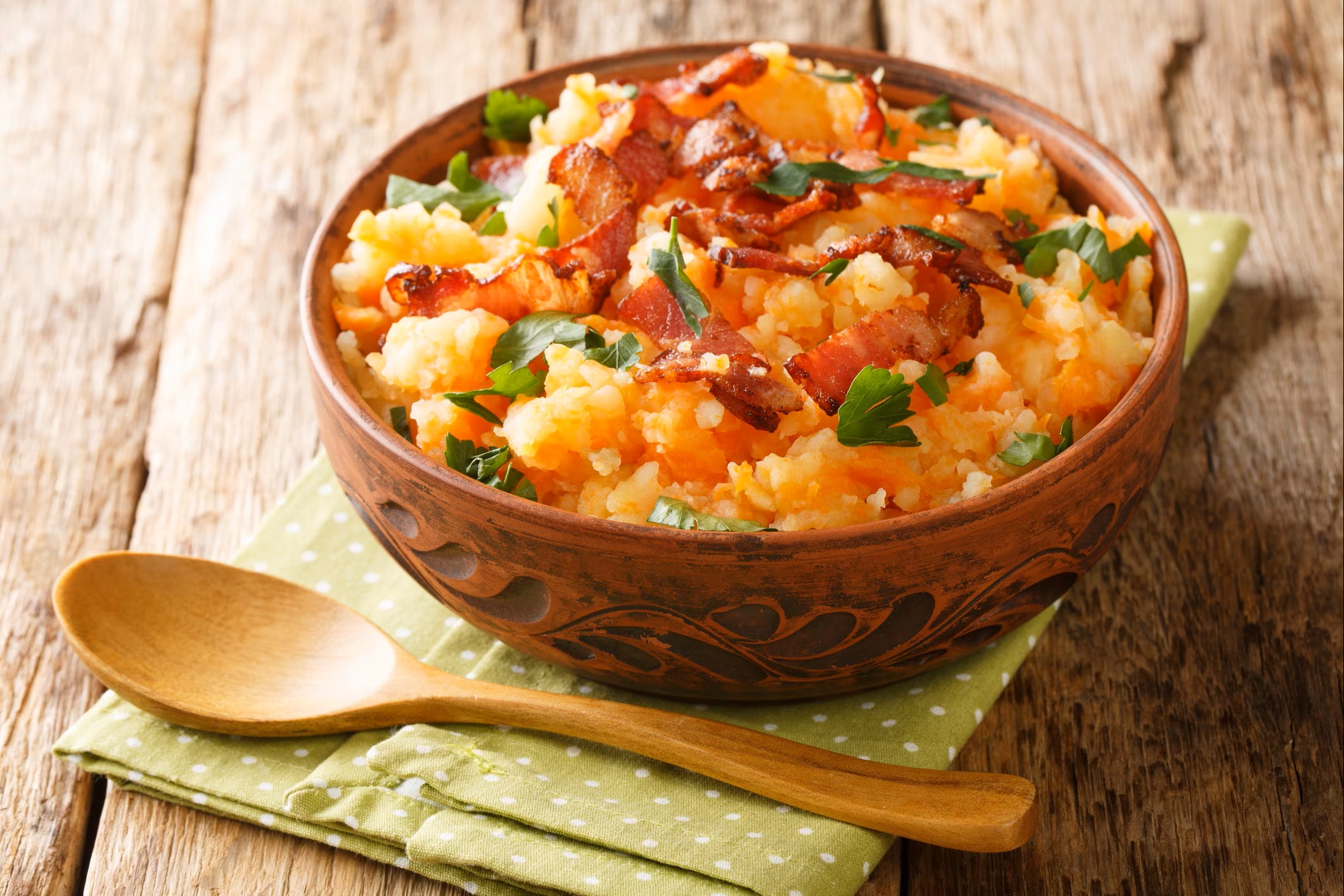Puré de papas con tocino