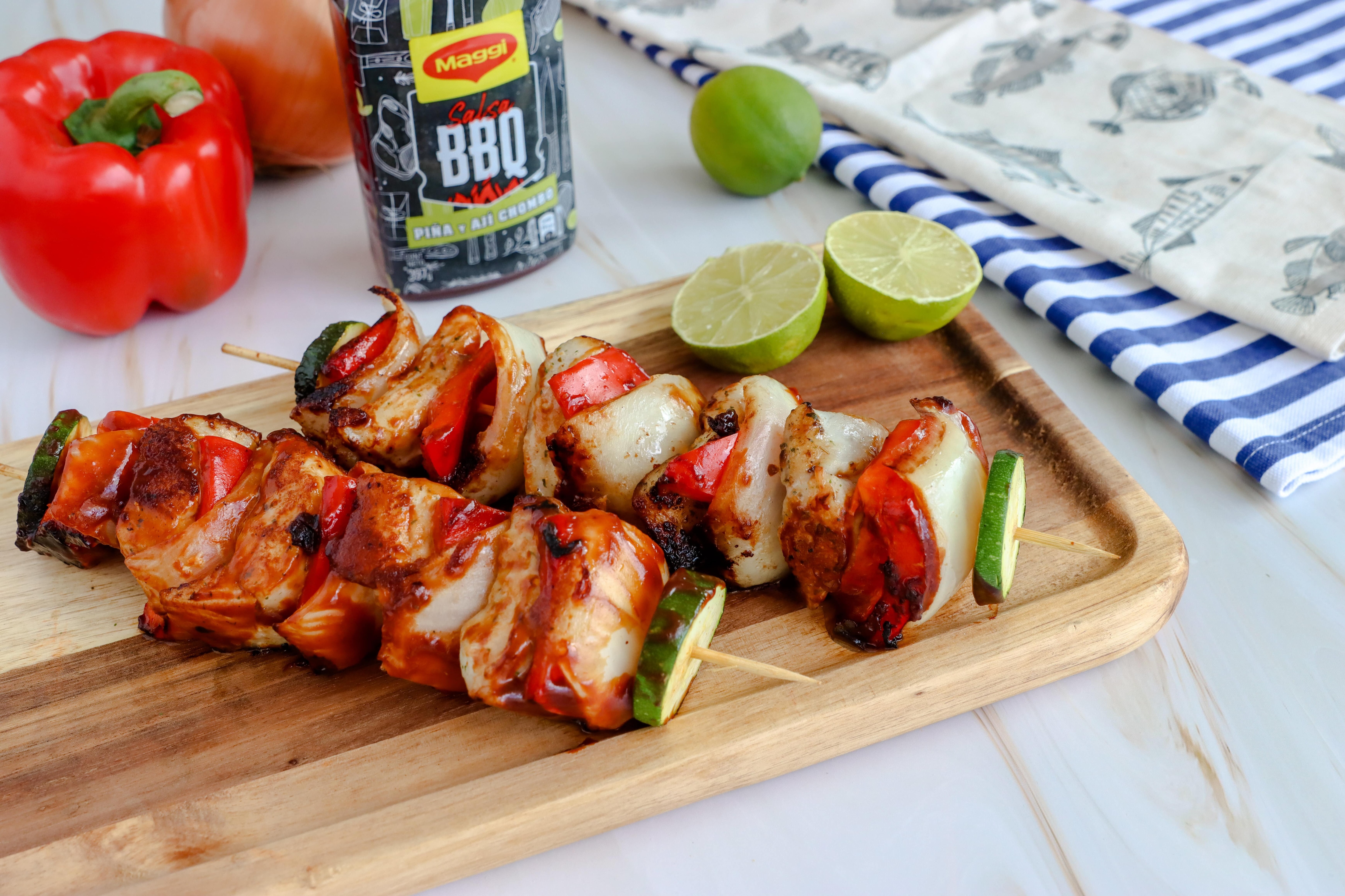 Brochetas de Pescado en Salsa BBQ