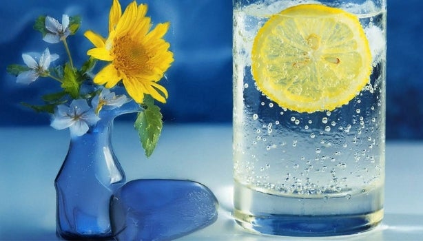 Bebida refrescante de agua carbonatada y limón
