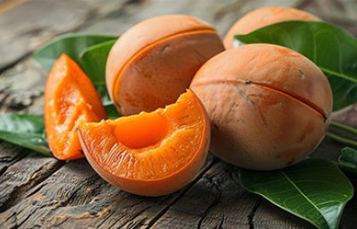 Mamey sobre una mesa.