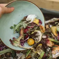 Restos de frutas y verduras en un contenedor de abonos naturales 