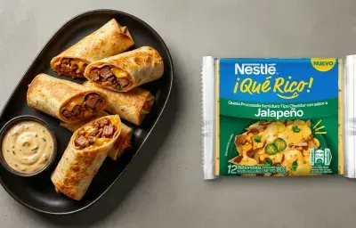 Rolls de carne con salsa Cheddar jalapeño