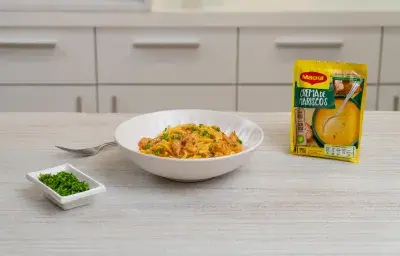 Pasta con camarones frontal Pasta con camarones frontal