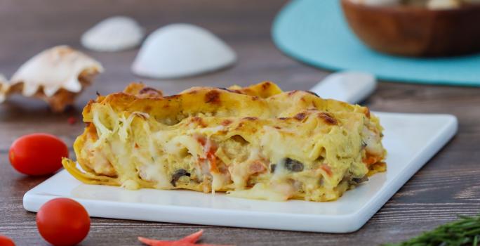 Lasaña de Camarones en Crema al Vino