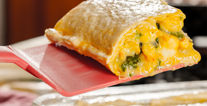 Pastel de camarones con espinaca