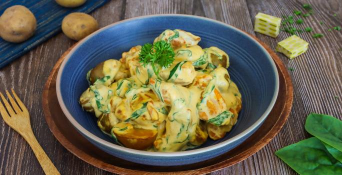 Pollo Cremoso con Espinacas y Papas