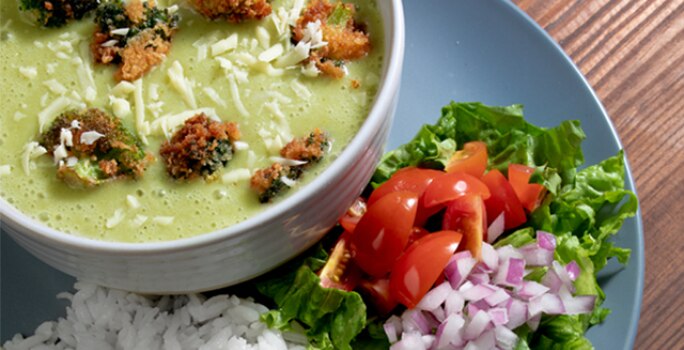 Crema de brócoli crocante y queso
