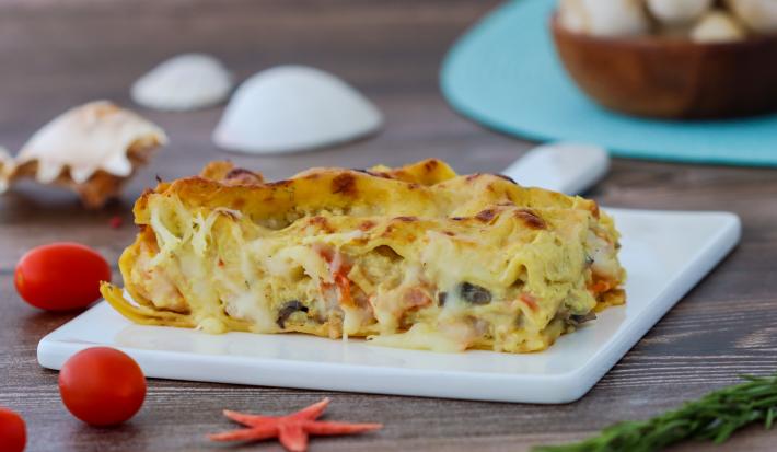 Lasaña de Camarones en Crema al Vino