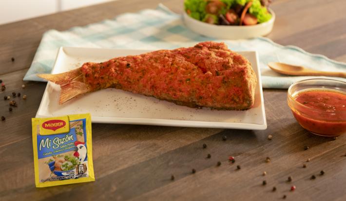 Pescado Frito en Salsa de Ají Morrón