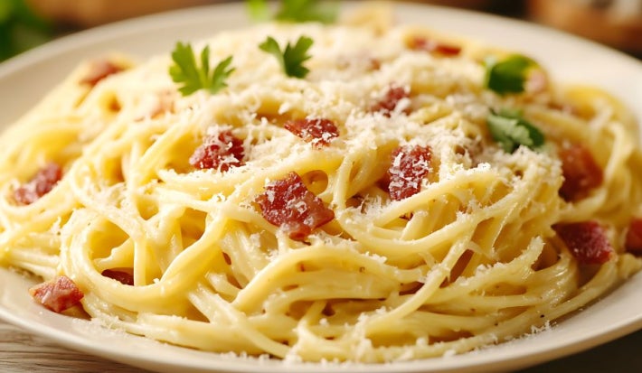 Pasta Alfredo con tocino