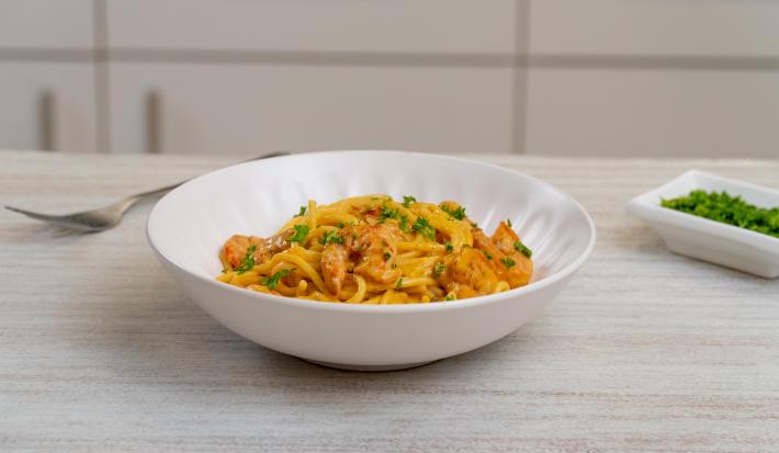 Pasta con camarones cerrada