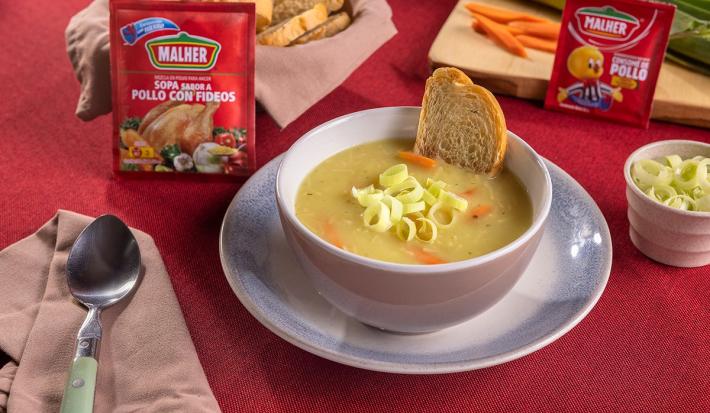 Sopa MALHER® con puerros, papas y vegetales