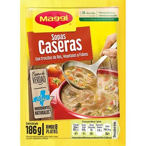 MAGGI® Sopa Casera con trocitos de Res, Verduras y Fideos